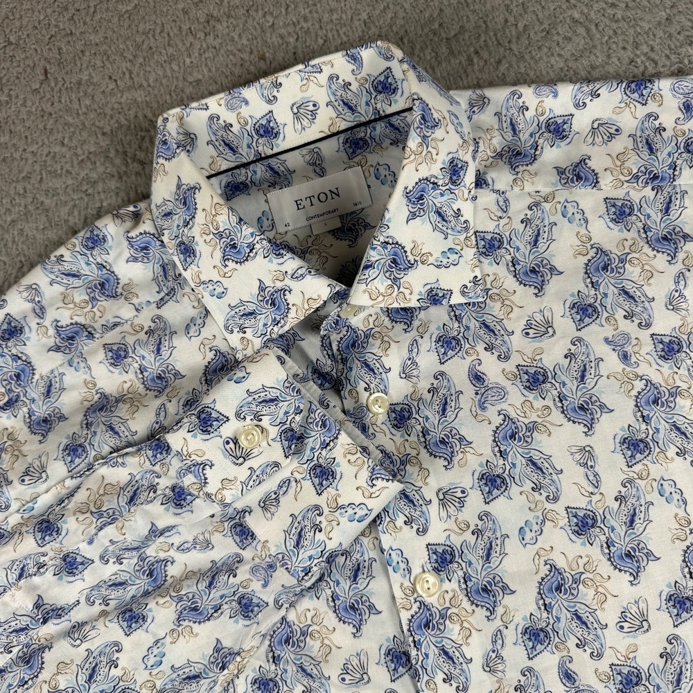 Eton Lightweight Twill Paisley Slim Fit‎ Dress Shirt Size 42 16.5 Lightweight